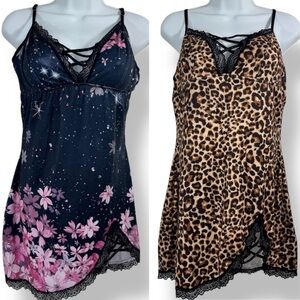 Set of 2 Avidlove Women Sexy Nightgowns V-Neck Sleepwear Side Slit Stretchy XXL